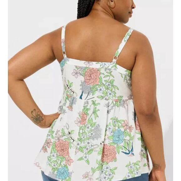 Torrid Babydoll Challis Square Neck Tank Floral Cloud Dancer Plus Sz 5X (28) NEW - Picture 3 of 13